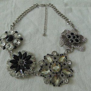black clear crystal flowers statement bib necklace sparkling